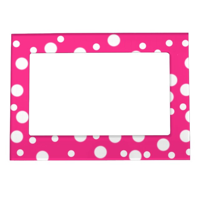 Retro White Polka Dots on Hot Pink Magnetic Frames (Front)