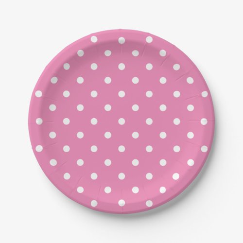 Retro White Polka Dots On Pink Paper Plates