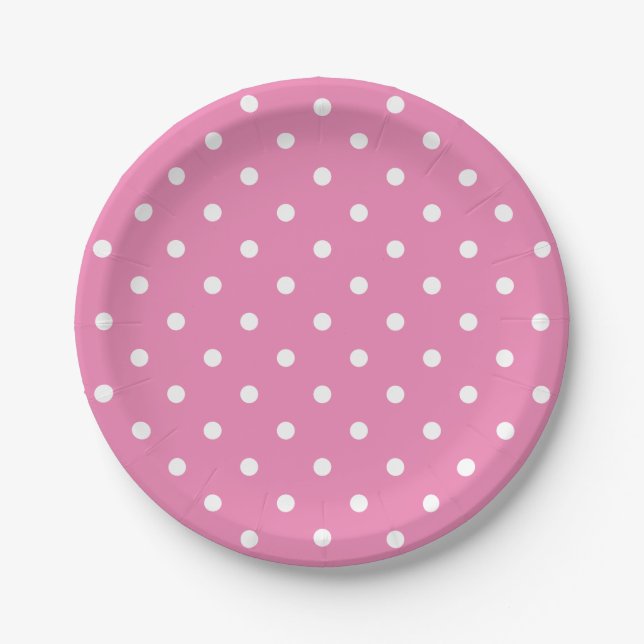 Retro White Polka Dots On Pink Paper Plates (Front)