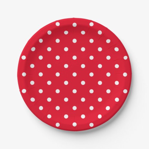 Retro White Polka Dots On Red Paper Plates