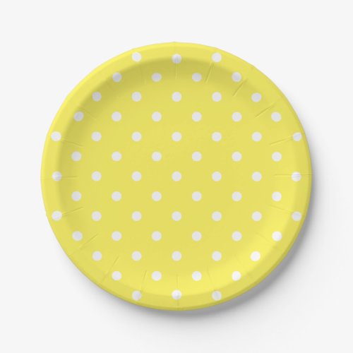 Retro White Polka Dots On Yellow Paper Plates