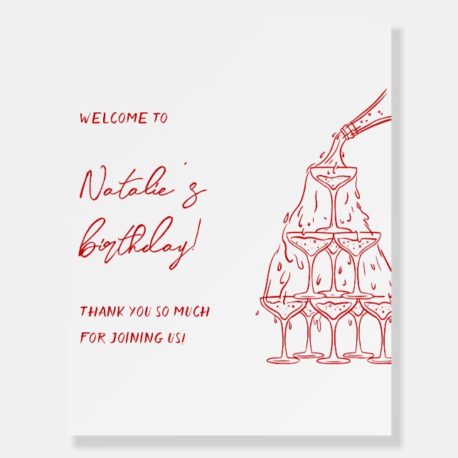 Retro White Red Champagne Tower Birthday Welcome  Foam Board (Front)