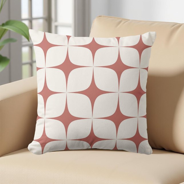 Retro White & Red Mid Century Modern Geometric Throw Pillow (Creator Uploaded)