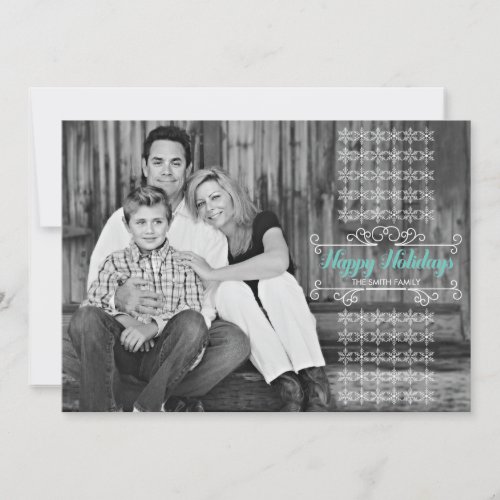 Retro White Snowflake Band Holiday Photo Card