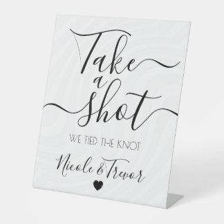 Retro White Waves Custom Wedding Take a Shot Pedestal Sign