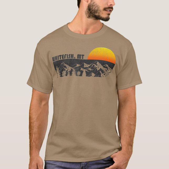 Retro Whitefish Montana Mountain Sunset Winter T-Shirt (Front)