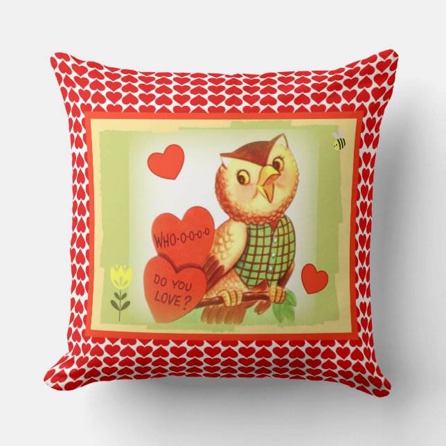 Retro "Who-o-o Do You Love" Throw Pillow (Front)