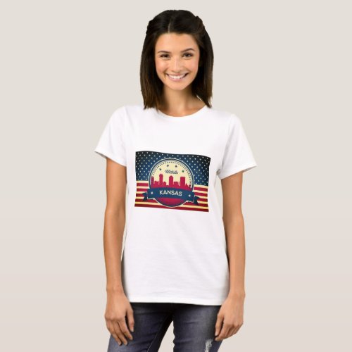Retro Wichita Kansas Skyline T_Shirt