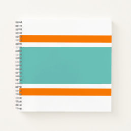 Retro Wide Aqua Orange Racing Stripes On White Notebook
