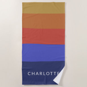 Retro Wide Blue Abstract Stripes Personalized Beach Towel