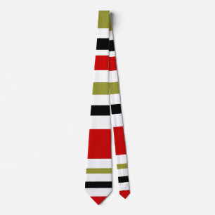retro wide stripe black,white,olive and red tie