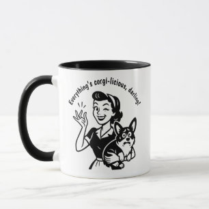 Retro WIfe Scared Corgi Dog Lover Gift Mug
