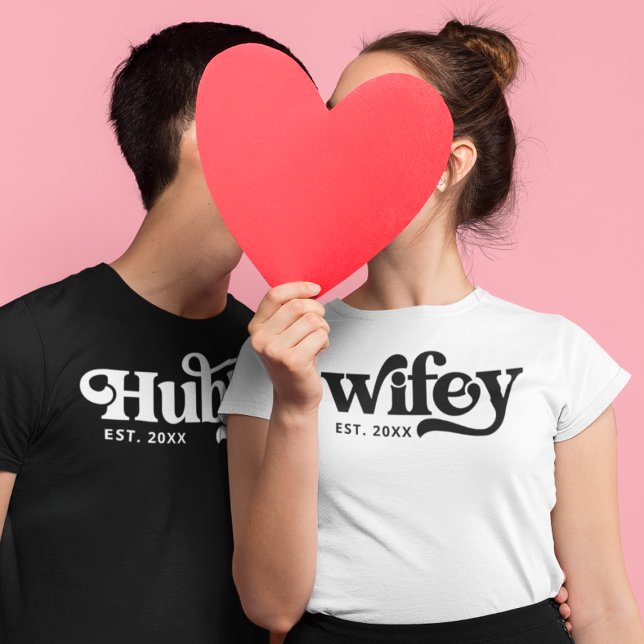 Retro Wifey Hubby Matching Groovy Personalized T-S T-Shirt (Creator Uploaded)