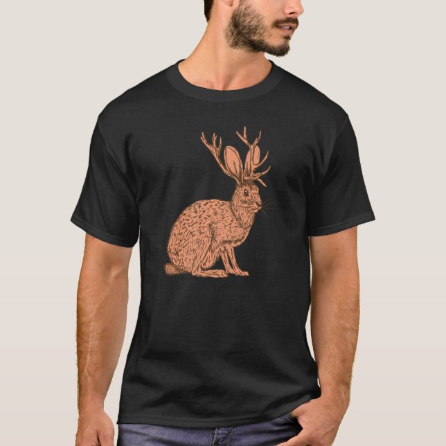Retro Wild Animal Jackrabbit With Antelope Horns J T-Shirt (Front)