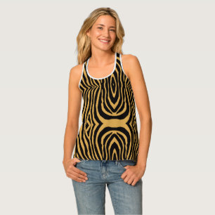 RETRO WILD ANIMAL PRINT PATTERN GOLD BLACK STRIPED TANK TOP
