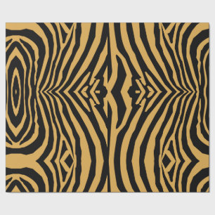 RETRO WILD ANIMAL PRINT PATTERN GOLD BLACK STRIPED WRAPPING PAPER