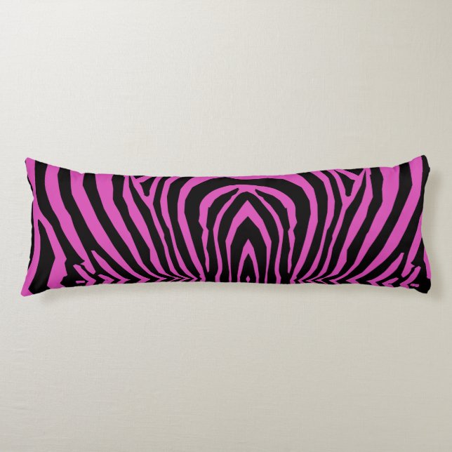 RETRO WILD ANIMAL PRINT PATTERN PINK BLACK STRIPED BODY PILLOW (Front)