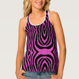 RETRO WILD ANIMAL PRINT PATTERN PINK BLACK STRIPED TANK TOP