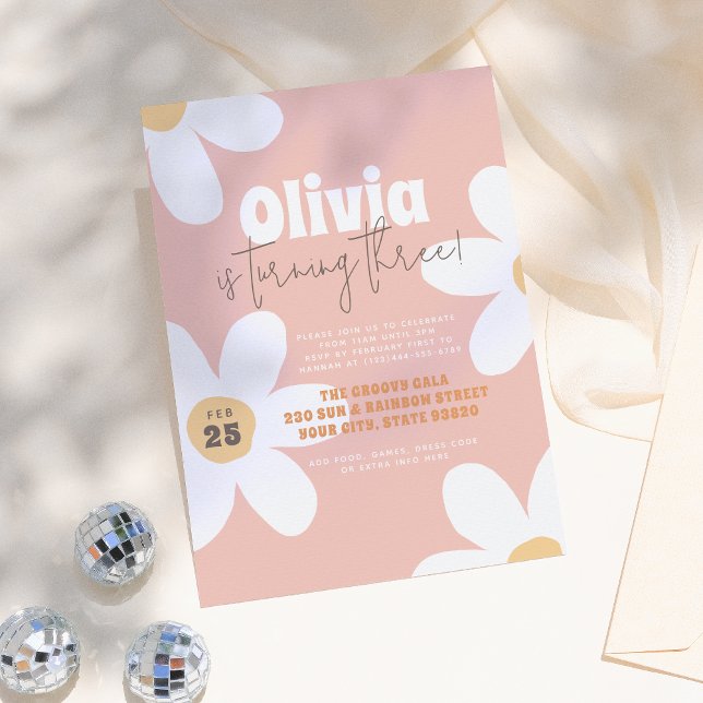 Retro Wild Daisy Boho Groovy Girl Birthday Party Invitation (Creator Uploaded)