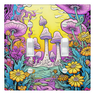 Retro Wild Forest Mushroom Illustration Light Switch Cover