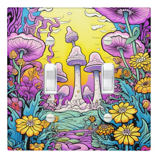 Retro Wild Forest Mushroom Illustration Light Switch Cover (In Situ)