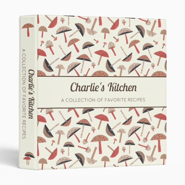 Retro Wild Mushrooms Cute Mushroom Chef Recipes 3 Ring Binder (Front/Spine)