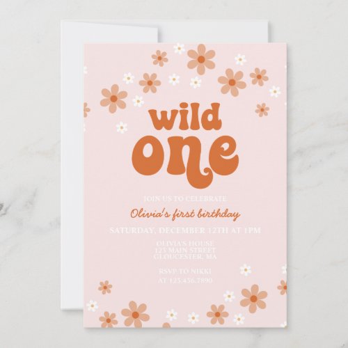 Retro wild one daisy boho first birthday invitatio invitation