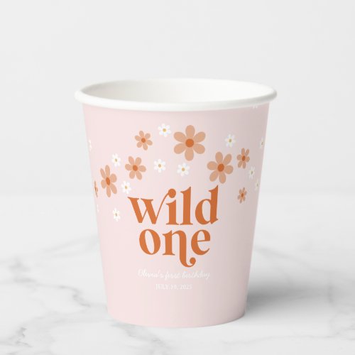 Retro wild one daisy boho first birthday paper cups