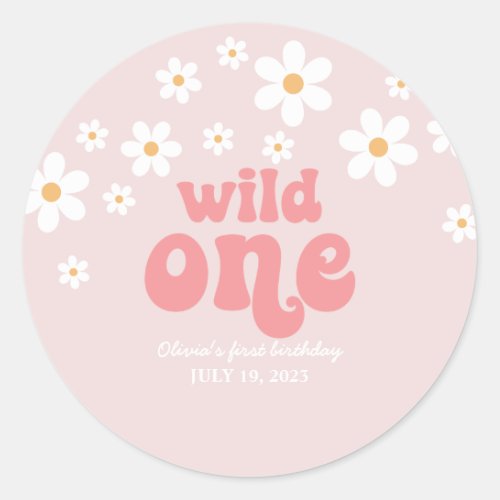 Retro wild one daisy boho floral first birthday classic round sticker