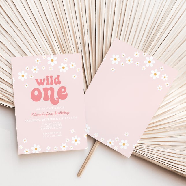 Retro wild one daisy boho floral first birthday invitation (Creator Uploaded)