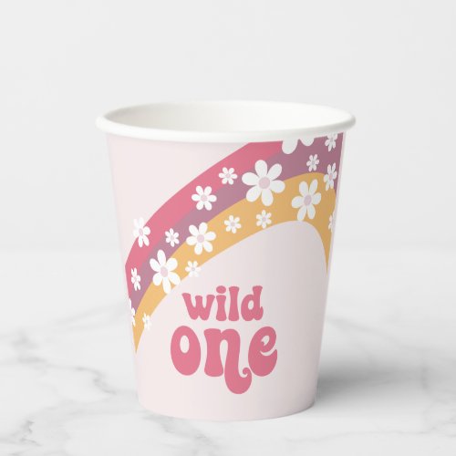 Retro wild one daisy boho floral first birthday pa paper cups