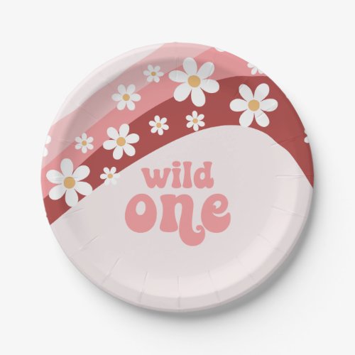 Retro wild one daisy boho floral first birthday pa paper plates