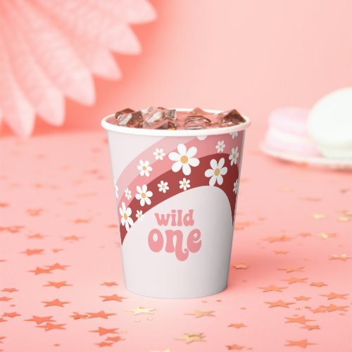 Retro wild one daisy boho floral first birthday paper cups