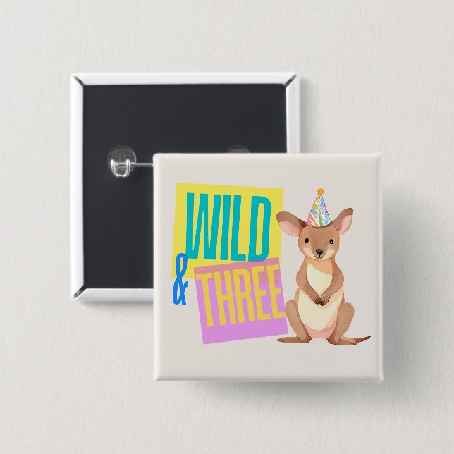 Retro Wild & Three Kangaroo 3rd Birthday Button (Front & Back)