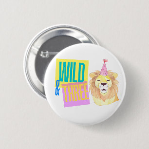 Retro Wild & Three Lion 3rd Birthday Favor Button