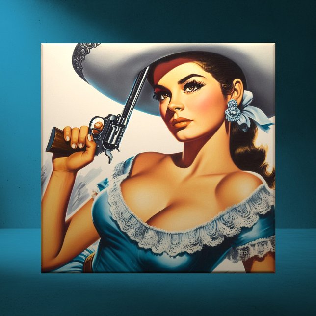 Retro Wild West Pin-up Ceramic Tile (Creator Uploaded)