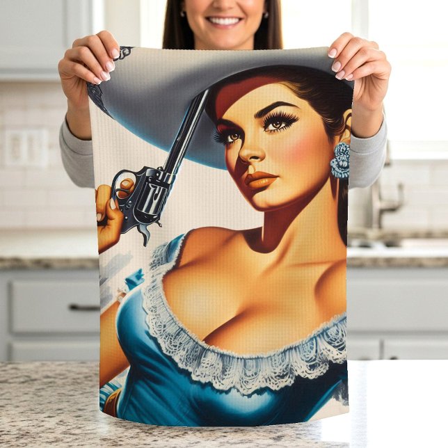 Retro Wild West Pin-up Kitchen Towel (Creator Uploaded)