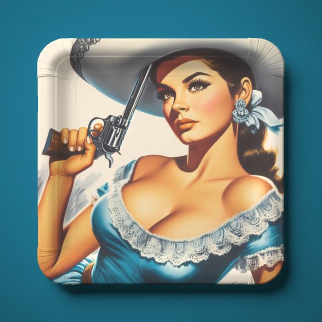 Retro Wild West Pin-up Paper Plates (Creator Uploaded)