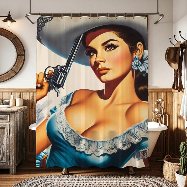 Retro Wild West Pin-up Shower Curtain (Creator Uploaded)