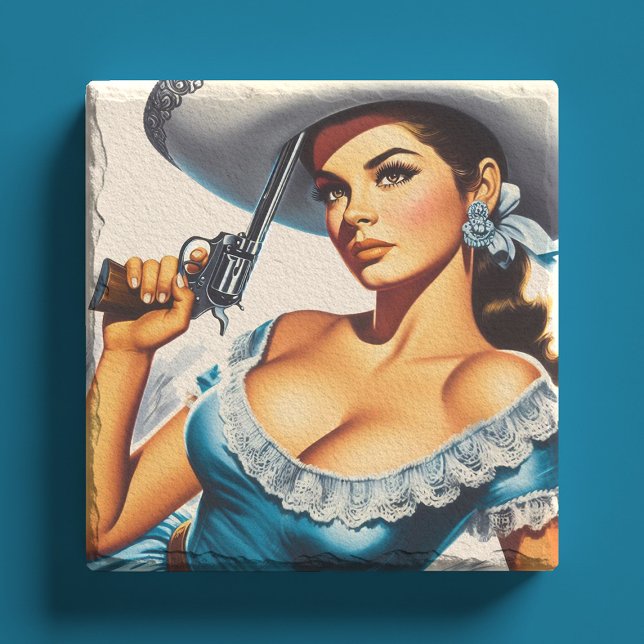 Retro Wild West Pin-up Stone Coaster (Creator Uploaded)