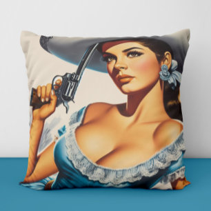 Retro Wild West Pin-up Throw Pillow