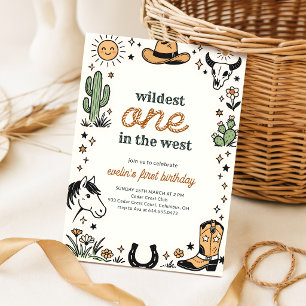 Retro Wildest One Cowboy Western 1st Birthday Invitation