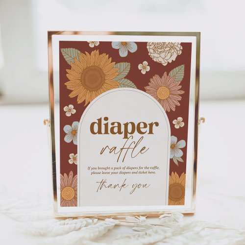 Retro Wildflower Baby Shower Diaper Raffle Sign