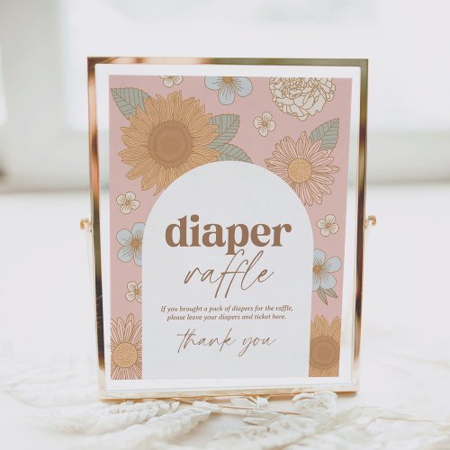 Retro Wildflower Baby Shower Diaper Raffle Sign