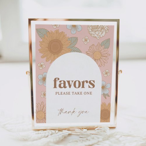 Retro Wildflower Baby Shower Favors Sign