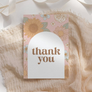Retro Wildflower Baby Shower Letterpress Thank You Card
