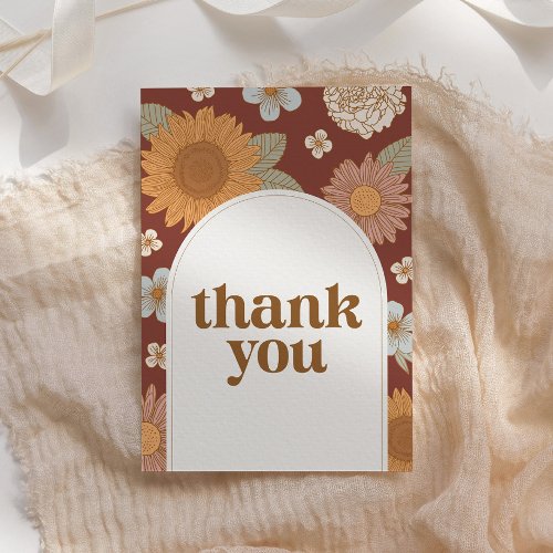 Retro Wildflower Baby Shower Thank You Card