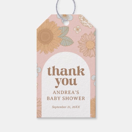 Retro Wildflower Baby Shower Thank You Gift Tags
