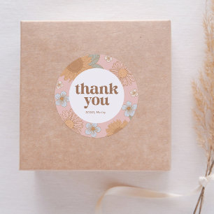 Retro Wildflower Birthday Party Thank You Classic Round Sticker