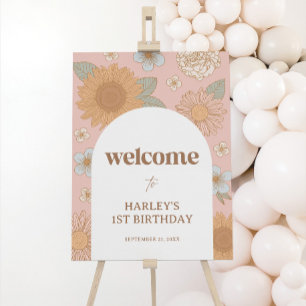 Retro Wildflower Birthday Party Welcome Foam Board